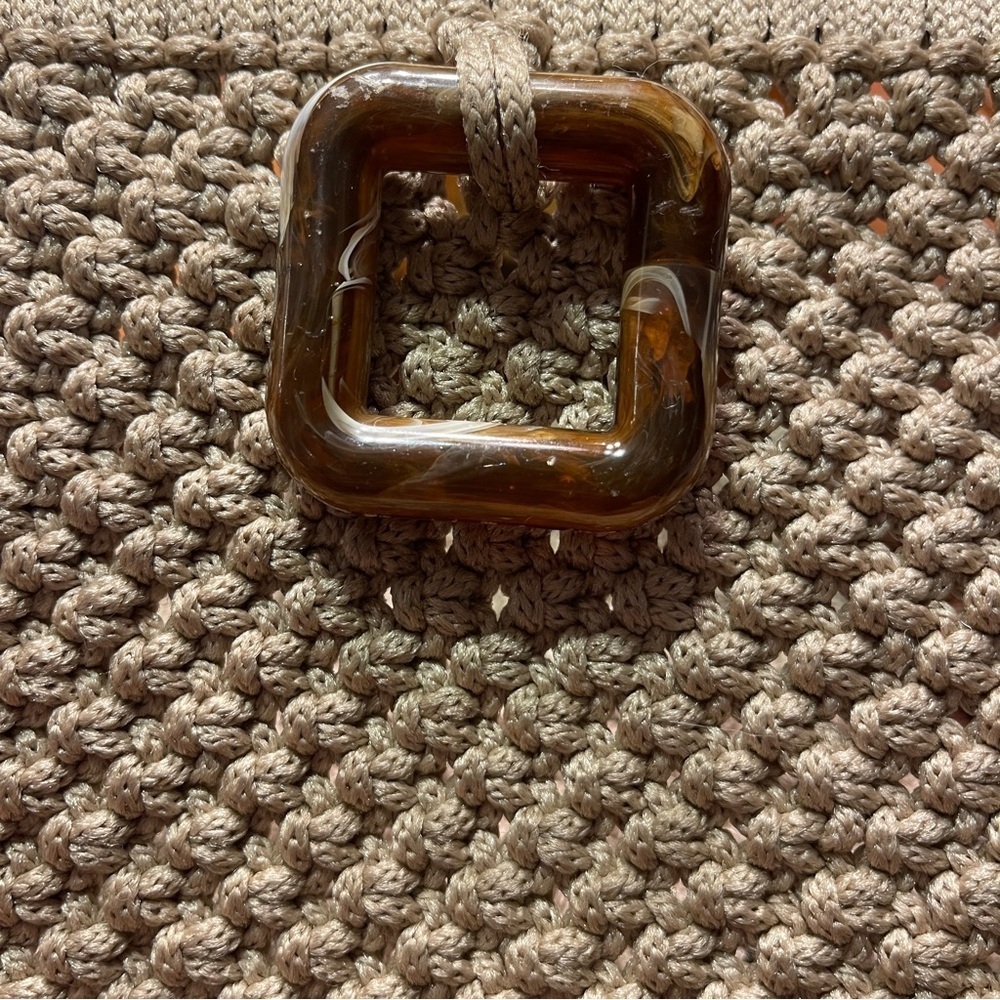 Crochet Clutch Purse Brown Tan Tortoiseshell Buckle Boho Retro Vtg Handbag - Picture 3 of 8